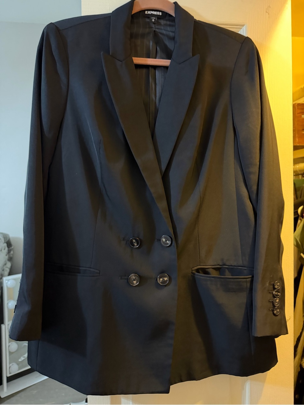 Express Women’s Black Double-Breasted Blazer oversized fit medium